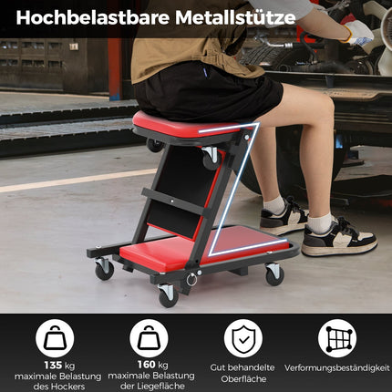 2-in-1 Workshop Creeper Seat, 160kg Capacity, Red