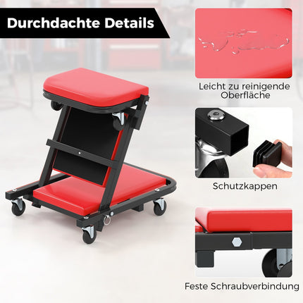 2-in-1 Workshop Creeper Seat, 160kg Capacity, Red