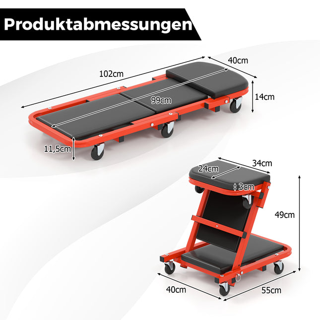 2-in-1 Workshop Creeper Seat, 6 Wheels, 160kg Capacity