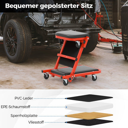 2-in-1 Workshop Creeper Seat, 6 Wheels, 160kg Capacity