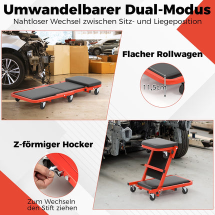 2-in-1 Workshop Creeper Seat, 6 Wheels, 160kg Capacity
