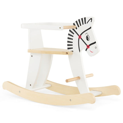 2 in 1 Zebra wooden rocking horse with removable fences & backrest white