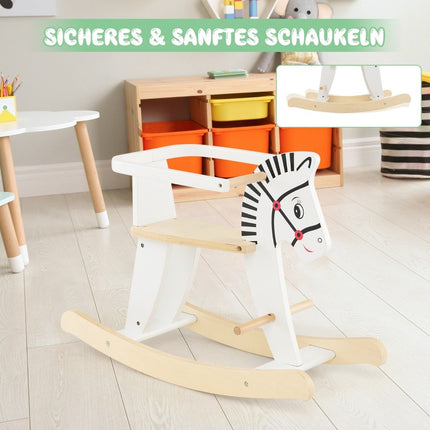 2 in 1 Zebra wooden rocking horse with removable fences & backrest white
