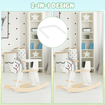 2 in 1 Zebra wooden rocking horse with removable fences & backrest white