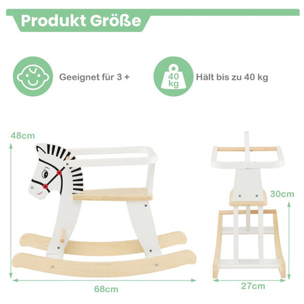 2 in 1 Zebra wooden rocking horse with removable fences & backrest white