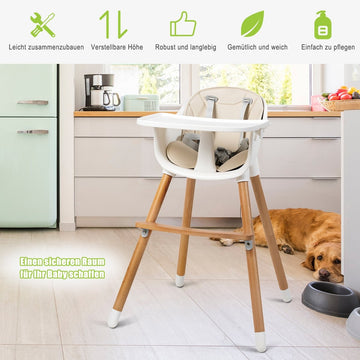 2-in-1 baby high chair made of wood, adjustable 57 x 57 x 83 cm cream white + natural