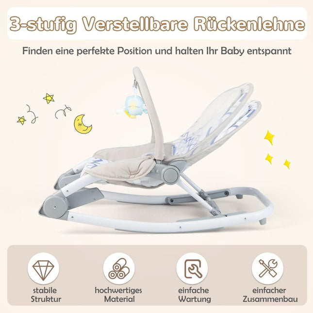 2 in 1 baby rocker foldable portable baby swing with 3-level adjustable backrest gray