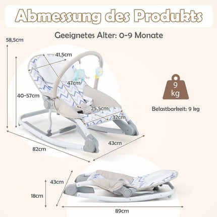 2 in 1 baby rocker foldable portable baby swing with 3-level adjustable backrest gray