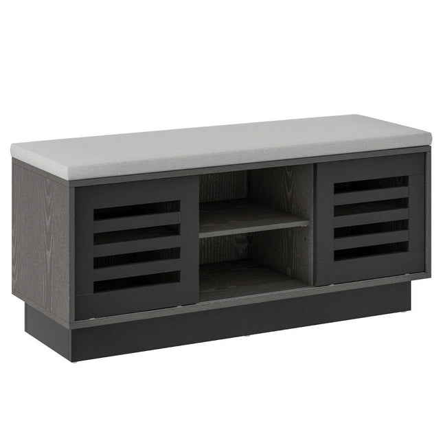 2 in 1 bank & schoenenrek met 6 vakken & 3 verstelbare planken 99,5 x 34,5 x 46 cm grijs