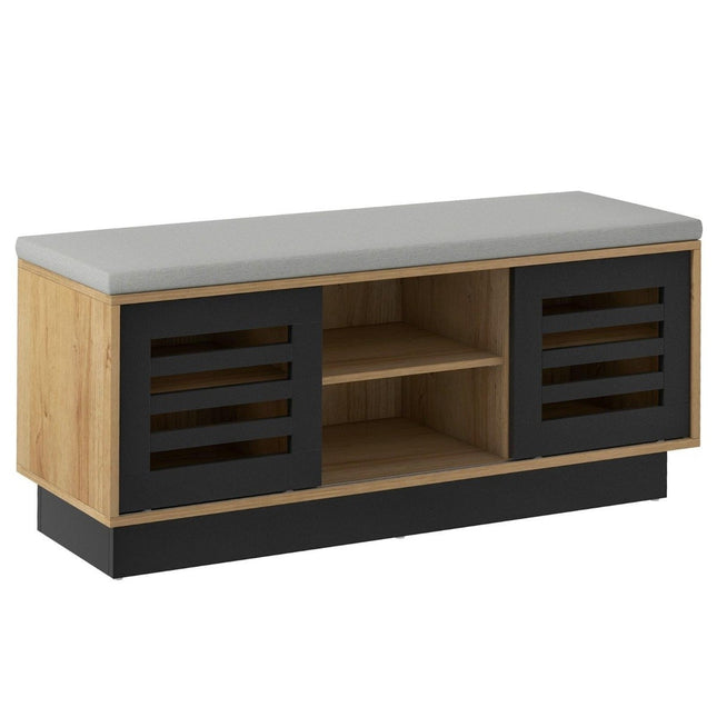 2 in 1 bank & schoenenrek met 6 vakken & 3 verstelbare planken 99,5 x 34,5 x 46 cm naturel