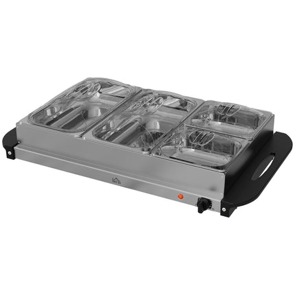 2-in-1 buffetwarmer 6,8L warmhoudplaat 300 Watt roestvrij staal voedselwarmer zilver