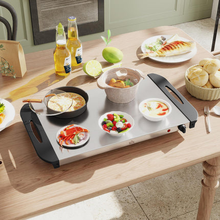 2-in-1 buffetwarmer 6,8L warmhoudplaat 300 Watt roestvrij staal voedselwarmer zilver