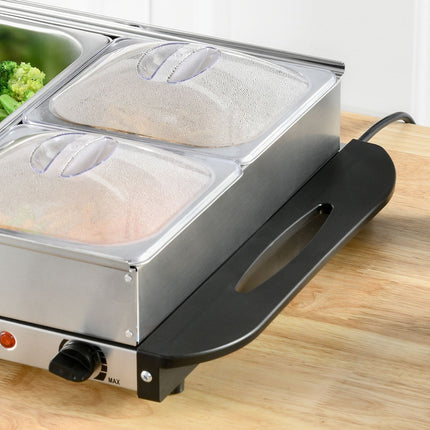 2-in-1 buffetwarmer 6,8L warmhoudplaat 300 Watt roestvrij staal voedselwarmer zilver
