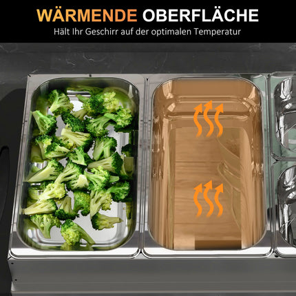 2-in-1 buffetwarmer 6,8L warmhoudplaat 300 Watt roestvrij staal voedselwarmer zilver