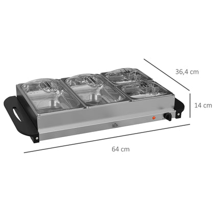 2-in-1 buffetwarmer 6,8L warmhoudplaat 300 Watt roestvrij staal voedselwarmer zilver