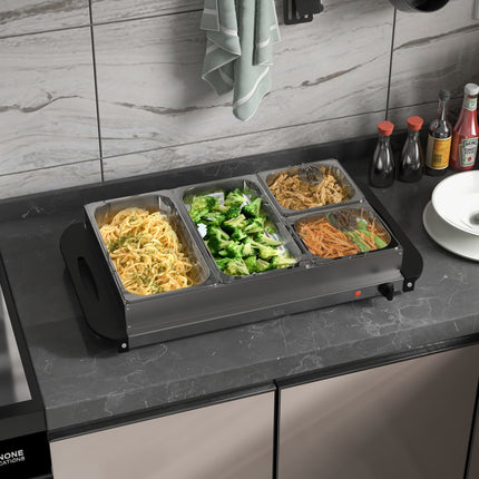 2-in-1 buffetwarmer 6,8L warmhoudplaat 300 Watt roestvrij staal voedselwarmer zilver