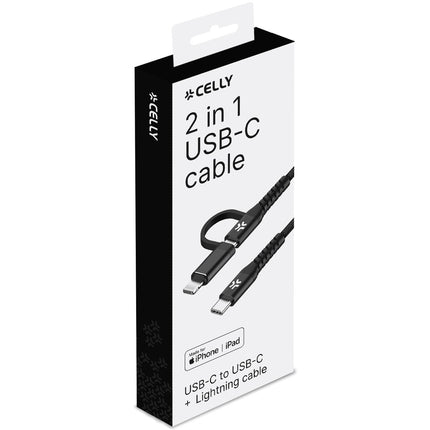 2-in-1 cable USB-C - USB-C/Lightning 60W 1m Black