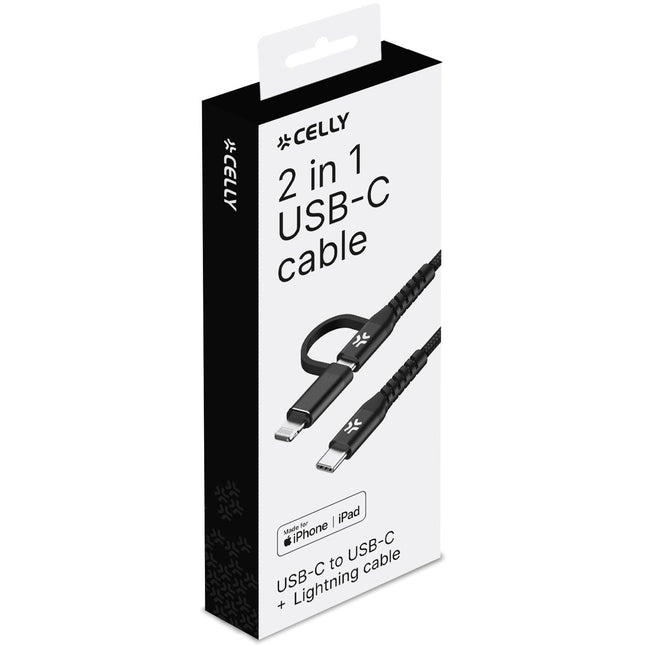 2-in-1 cable USB-C - USB-C/Lightning 60W 1m Black