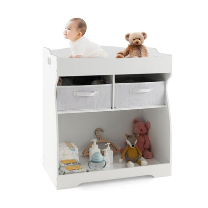 2 in 1 changing table with changing mat & 2 drawers & storage container white