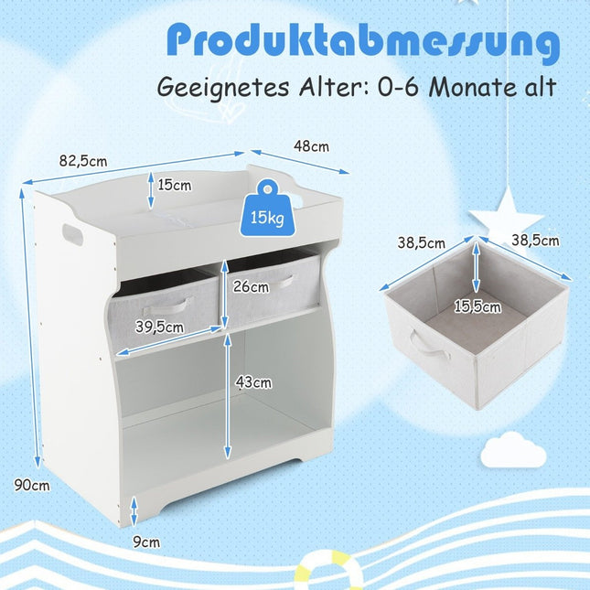 2 in 1 changing table with changing mat & 2 drawers & storage container white