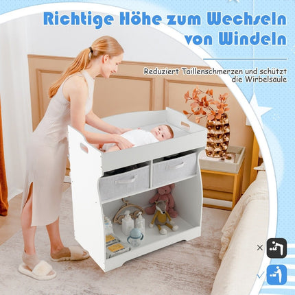 2 in 1 changing table with changing mat & 2 drawers & storage container white