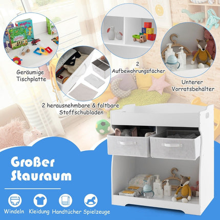 2 in 1 changing table with changing mat & 2 drawers & storage container white