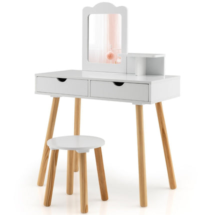 2 in 1 children's dressing table set desk & stool with mirror 70 x 37 x 100 cm white