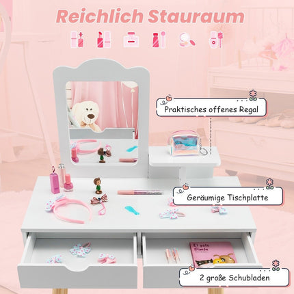 2 in 1 children's dressing table set desk & stool with mirror 70 x 37 x 100 cm white