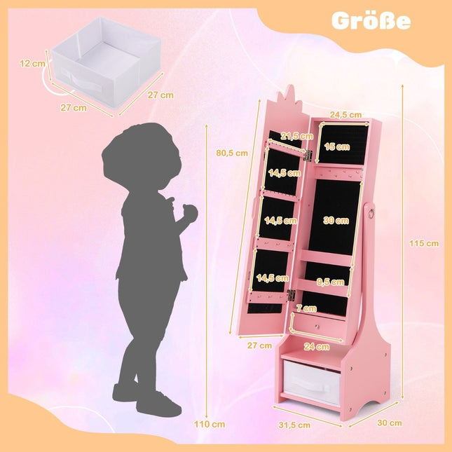2 in 1 children's jewelry cabinet with full-length mirror &amp; Drawer mirror cabinet makeup mirror pink