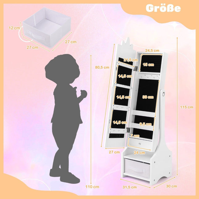 2 in 1 children's jewelry cabinet with full-length mirror &amp; Drawer mirror cabinet makeup mirror white