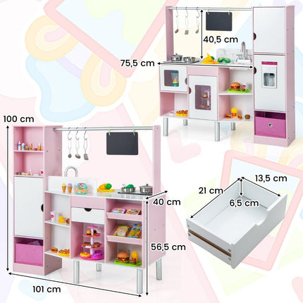 2 in 1 children's kitchen & shop with light & sound & 82 accessories & board & ice cream maker play kitchen