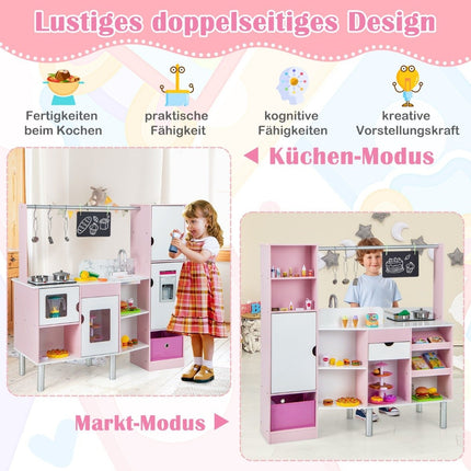 2 in 1 children's kitchen & shop with light & sound & 82 accessories & board & ice cream maker play kitchen