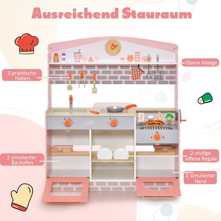 2 in 1 children's kitchen with stove & oven & grill & adjustable canopy. Double-sided play kitchen