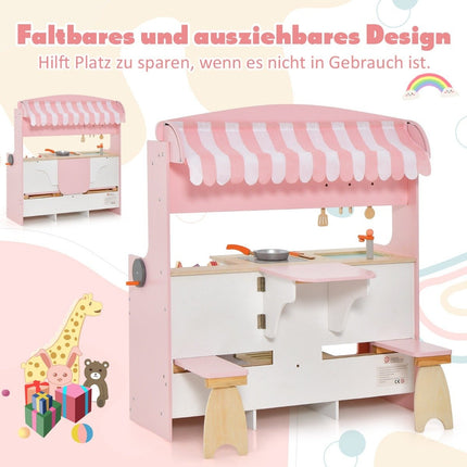2 in 1 children's kitchen with stove & oven & grill & adjustable canopy. Double-sided play kitchen