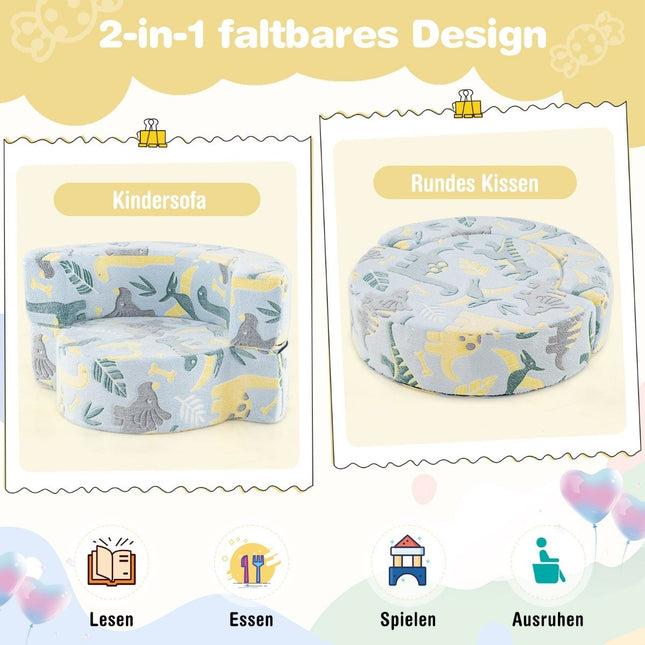 2 in 1 children's sofa round play sofa glowing in the dark children's couch upholstered with removable cover blue