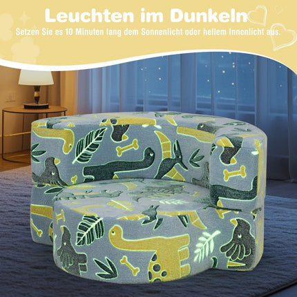 2 in 1 children's sofa round play sofa glowing in the dark children's couch upholstered with removable cover blue