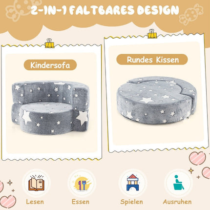2 in 1 children's sofa round play sofa glowing in the dark children's couch upholstered with removable gray cover