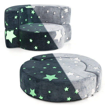 2 in 1 children's sofa round play sofa glowing in the dark children's couch upholstered with removable gray cover