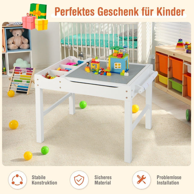 2 in 1 children's table made of pine wood with reversible table top & storage space & white paper roll