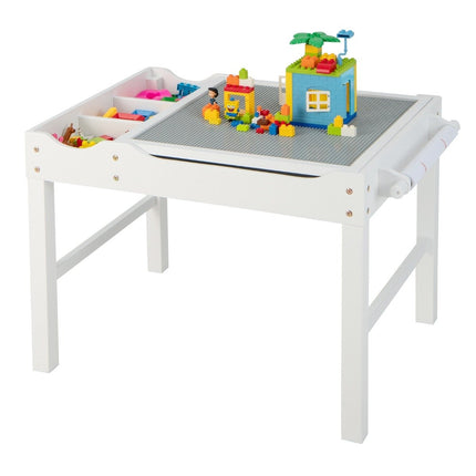 2 in 1 children's table made of pine wood with reversible table top & storage space & white paper roll
