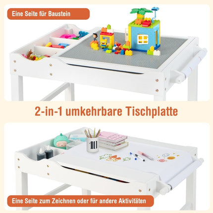 2 in 1 children's table made of pine wood with reversible table top & storage space & white paper roll