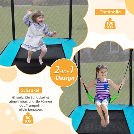 2 in 1 children's trampoline with swing & safety net & edge cover blue + black