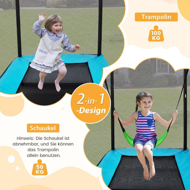 2 in 1 children's trampoline with swing & safety net & edge cover blue + black