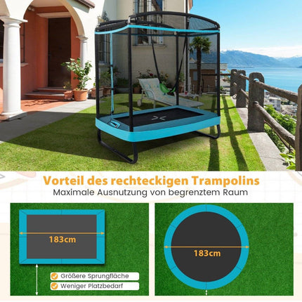 2 in 1 children's trampoline with swing & safety net & edge cover blue + black
