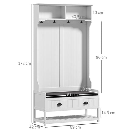 White coat hanger and shoe bench with hooks - Entrance storage