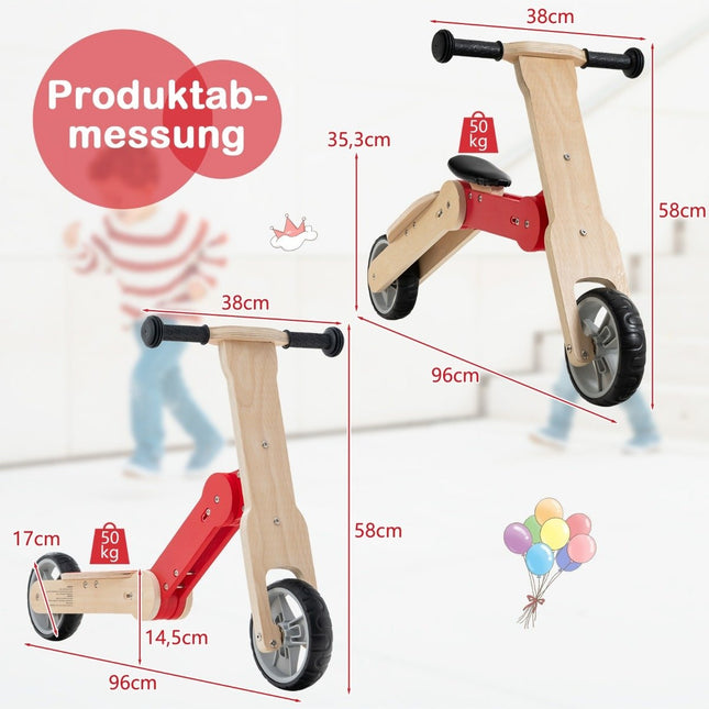 2 in 1 convertible children's scooter balance bike with non-slip handlebars and removable seat