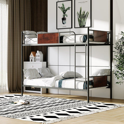 2-in-1 convertible metal double bunk bed with ladder & anti-tip bunk bed 190 x 90 cm