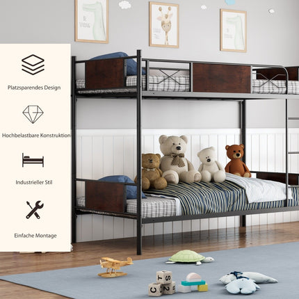 2-in-1 convertible metal double bunk bed with ladder & anti-tip bunk bed 190 x 90 cm