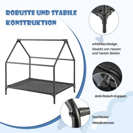 2 in 1 dog house &amp; Raised Dog Bed Dog Lounger Outdoor Pet House with Breathable Mesh Gray 64 x 91 x 86 cm