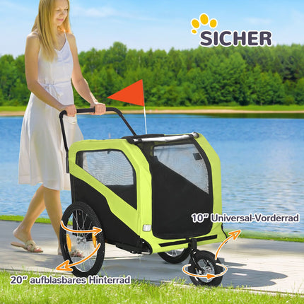 2-in-1 hondenkar, fietskar voor honden, hondenbuggy met reflectoren, hondenbuggy max. 30 kg, hondenfietskar voor grote honden, Oxford stof, groen